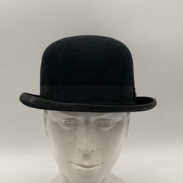 Mens Black Curved Brim Belted Front Round Top Fashionable Bowler Hat Size 7