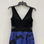 Womens Black Blue Floral Sleeveless V-Neck Back Zip Mermaid Dress Size 4 image number 3