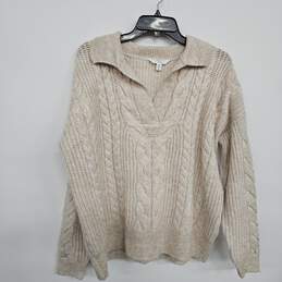 Beige V Neck Polo Sweater