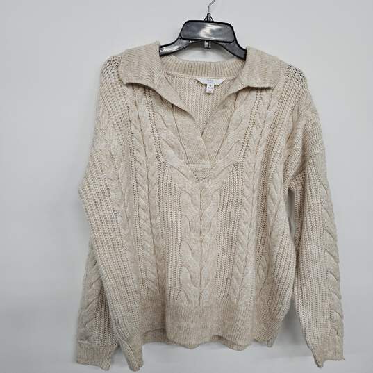 Beige V Neck Polo Sweater image number 1