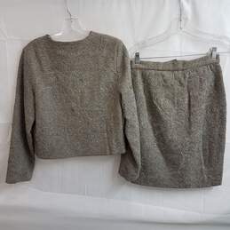 Carmen Marc Valvo 2 Piece Grey Embroidered Wool Blend Skirt Suit Size 4 alternative image