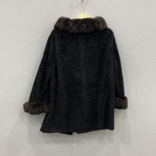Womens Black Rabbit Fur Trim Long Sleeve Fashionable Button Front Coat image number 2
