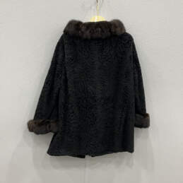 Womens Black Rabbit Fur Trim Long Sleeve Fashionable Button Front Coat alternative image