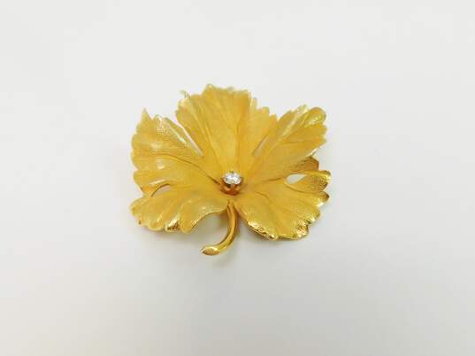 Ethereal 14K Yellow Gold Diamond Accent Leaf Brooch 7.8g image number 1