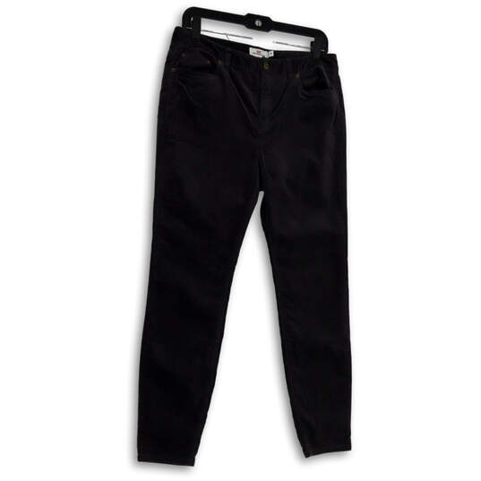 Womens Black Velvet Flat Front Pockets Skinny Leg Chino Pants Size 10 image number 1