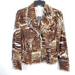 Jendo Women Brown Animal Print Jacket Sz 14 NWT