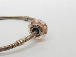 Pandora Sterling Silver Snake Chain Bracelet w/ Pink Murano Glass Charm 18.6g alternative image