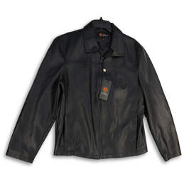NWT Mens Black Long Sleeve Spread Collar Full-Zip Biker Jacket Size Large