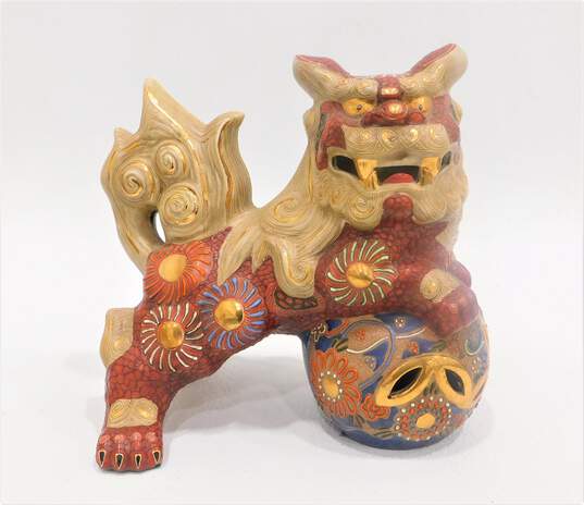 Vintage Reproduction Large Kutani Foo Dog Lion Pottery Statue image number 1
