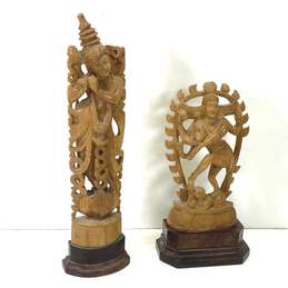 Sandal Wood Hand Crafted Deities Vintage Hindu Statues Lot of 2 Wood carvings