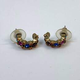 Designer Patricia Locke Gold-Tone Multicolor Crystal Stone Pierced Hoop Earrings