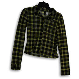 Womens Black Green Plaid Long Sleeve Collared Button-Up Shirt Size Small