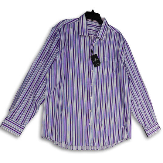 NWT Mens Multicolor Striped Long Sleeve Collared Dress Shirt Size XXL image number 1