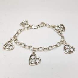Sterling Silver Melee Diamond Heart Charm 7 3/4" Bracelet 14.4g alternative image
