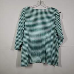 Womens Gingham Round Neck 3/4 Sleeve Pullover Blouse Top Size 1X 16W-18W alternative image