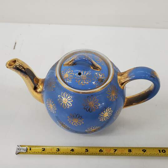 HALL 0.49GL 8 Cup USA Made Blue & Gold Ceramic Teapot image number 2