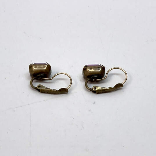 Designer Liz Palacios Gold-Tone Purple Rectangular Crystal Hoop Earrings image number 3