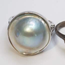 Sterling Silver Multi-Gemstone & Mabe Pearl Sz 8 Ring Bundle 4pcs 16.1g alternative image