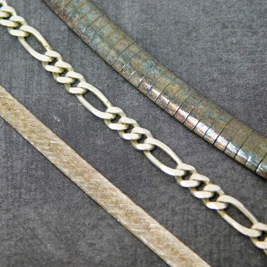 Artisan 925 Figaro Stamped Textured Herringbone & Omega Collar Chain Necklaces image number 1