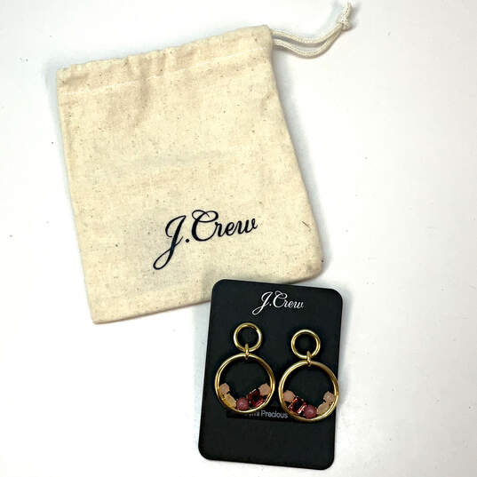 Designer J. Crew Gold-Tone Multicolor Crystal Stone Drop Earrings With Bag image number 4