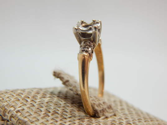 Art Deco 14K Yellow Gold Diamond Accent Ring Setting For Round Stone 2.6g image number 4