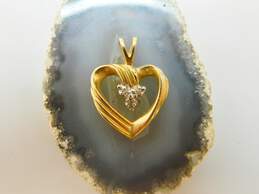 Romantic 14K Yellow Gold Diamond Accent Open Heart Pendant 1.5g