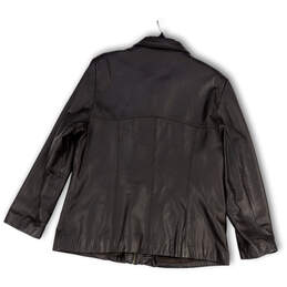 Mens Black Leather Long Sleeve Pockets Full-Zip Motorcycle Jacket Size XL alternative image