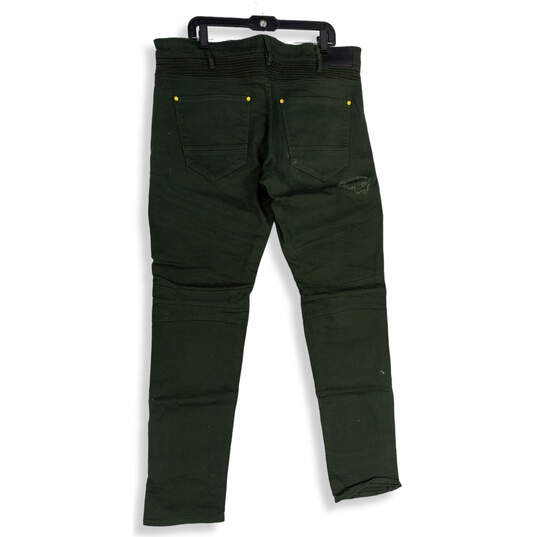 Mens Green Denim 5-Pocket Design Distressed Skinny Leg Jeans Size 36/24 image number 2