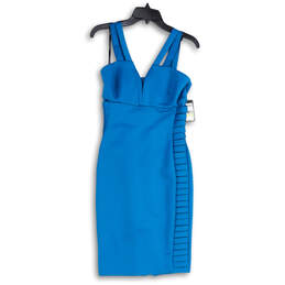 NWT Womens Blue Double Strap Back Zip Knee Length Bodycon Dress Size 4