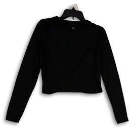 Womens Black Round Neck Long Sleeve Twist Front Cropped Blouse Top Size XS alternative image