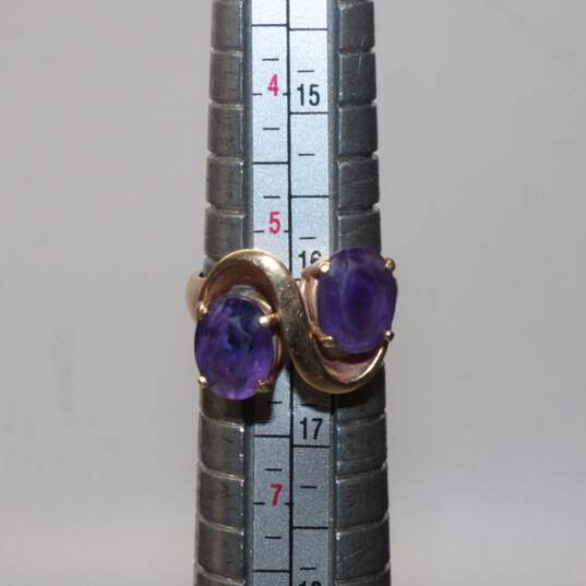 14K Yellow Gold Double Oval Amethyst Ring Size 5.25 - 5.4g image number 4