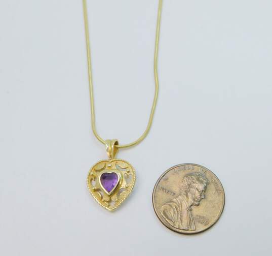 14K Yellow Gold Amethyst Heart Pendant Necklace 5.0g image number 3