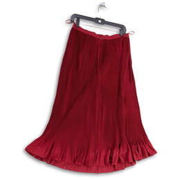 Womens Red Pleated Front Ruffle Hem Back Zip Knee Length A-Line Skirt Sz 8 alternative image