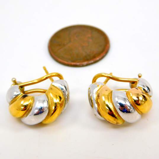 14K Yellow & White Gold Puffy Swirled Half Hoop Post Earrings 3.5g image number 5
