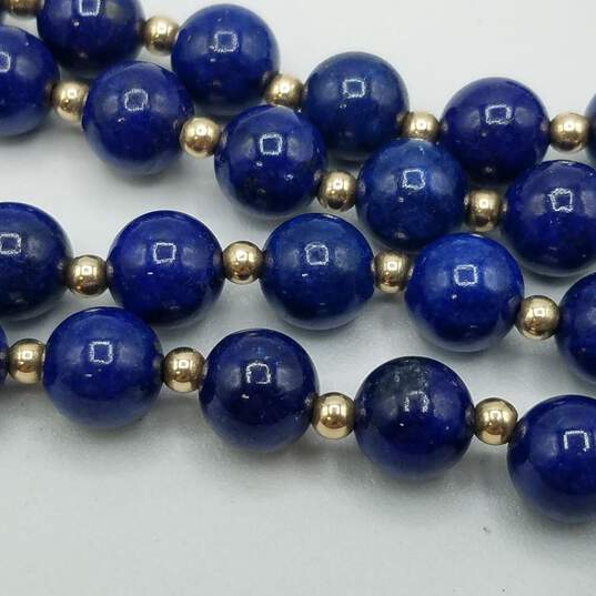 14k Gold Lapis 8mm Beaded Necklace 51.9g image number 3