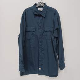 Carhartt Men's LS Blue Button Up Shirt Size XL Tall