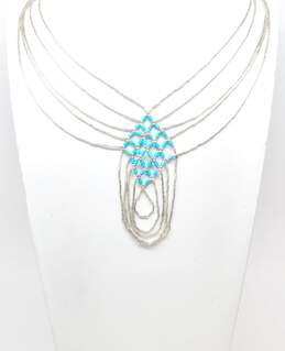 Southwestern 925 Turquoise Multi Strand Liquid Silver Necklace & Earrings 43.3g alternative image