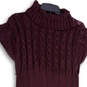Womens Purple Cable Knit Turtleneck Cap Sleeve Pockets Sweater Dress Sz XL image number 2