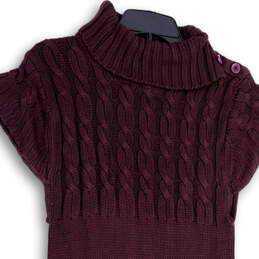 Womens Purple Cable Knit Turtleneck Cap Sleeve Pockets Sweater Dress Sz XL alternative image