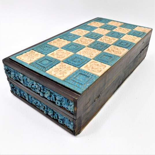 Vintage Aztec Mayan Conquistadors Resin & Wood Folding Chess Set image number 9