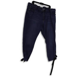 Womens Blue Dark Wash Stretch Pockets Ankle Lace Denim Capri Jeans Size 26