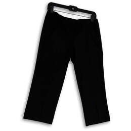 Womens Black Flat Front Pockets Regular Fit Straight Leg Capri Pants Size 4
