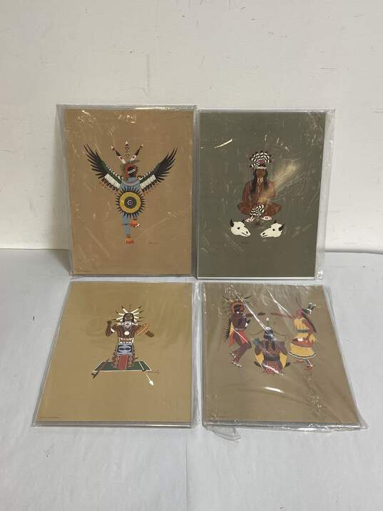 Native American Kiowa Art Lot of 4 Print by Bell Editions Traditional Framed image number 1