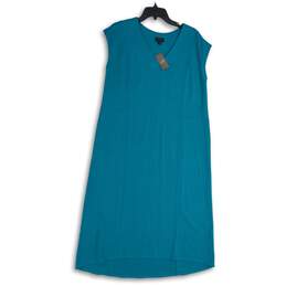 NWT J. Jill Womens Blue Double-Face Elliptical V-Neck A-Line Dress Size MP