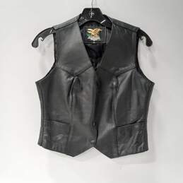 Jamin Leather Black Leather Vest With Harley Davidson Motor Cycles Patch Size S