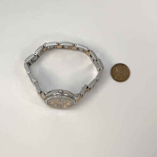 Designer Fossil ES3697 Silver & Rose Gold Tone Rhinestone Analog Wristwatch image number 2