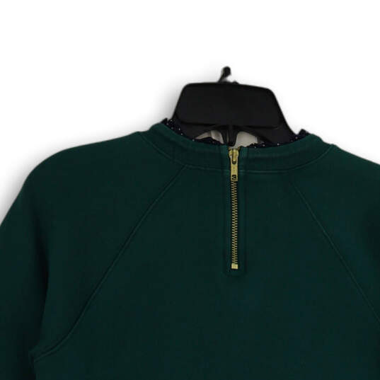 Womens Green Crew Neck Back Zip Long Sleeve Pullover Sweatshirt Size Medium image number 4