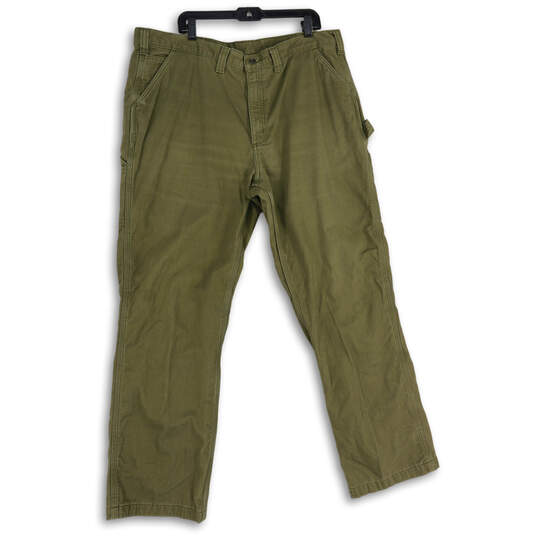 Mens Green Flat Front Slash Pocket Straight Leg Carpenter Pants Size 42/32 image number 1