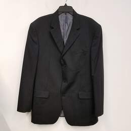 Mens Black Wool Pinstripe Long Sleeve Notch Collar Blazer Jacket Size 44