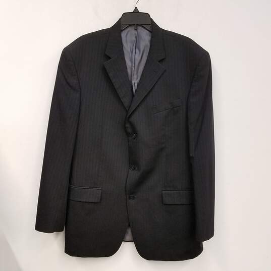 Mens Black Wool Pinstripe Long Sleeve Notch Collar Blazer Jacket Size 44 image number 1